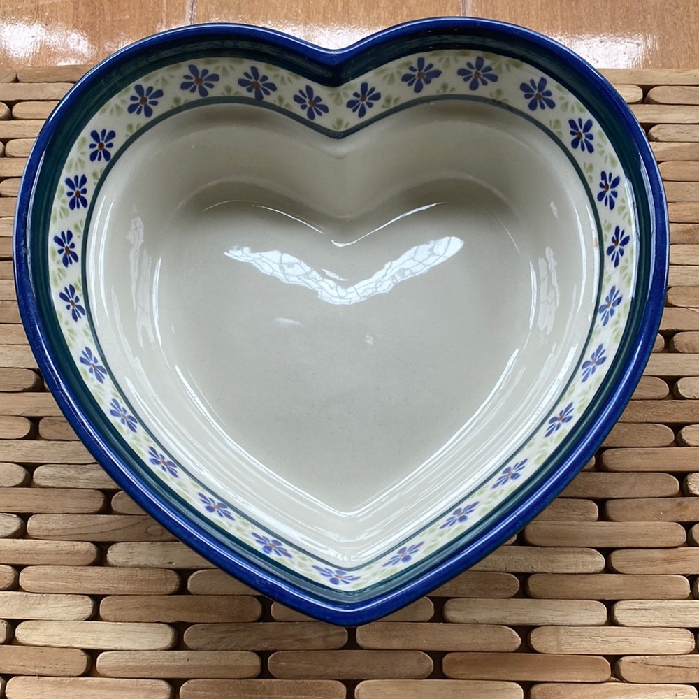 Boleslawiec Polish pottery serving heart-shaped dish
